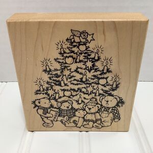 Teddy Bears Candles Christmas Tree PSX K-1885 Rubber Stamp Vintage 1996 New